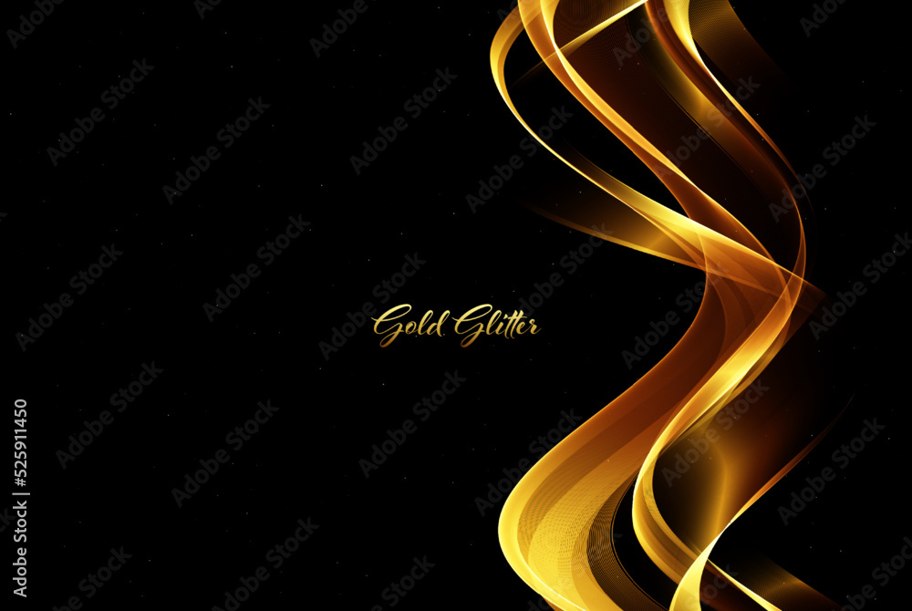 Poster abstract shiny golden wave design element,gold glitters flow of transparent swirl wave. holiday desi