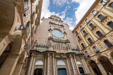 The exterior of the church at the Montserrat Monastery, Montserrat, Barcelona, Spain


