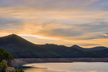  View of the Itoiz reservoir in Navarra, very empty due to the summer drought