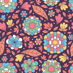 Floral seamless pattern in retro style. Vector illustration. Trendy design for any purpose. - 525913220