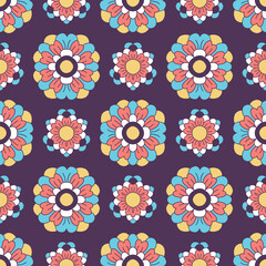 Floral seamless pattern in retro style. Vector illustration. Trendy design for any purpose. - 525913235