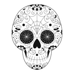 Vector illustration of Mexican skull with ornament and flowers. Sugar skull. The day of the Dead. Tattoo. - 525913243