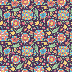 Floral seamless pattern in retro style. Vector illustration. Trendy design for any purpose. - 525913265
