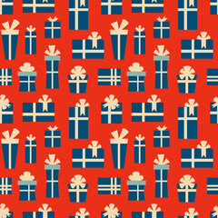 Retro vintage Christmas pattern with gift boxes. Christmas festive pattern. Vector illustration