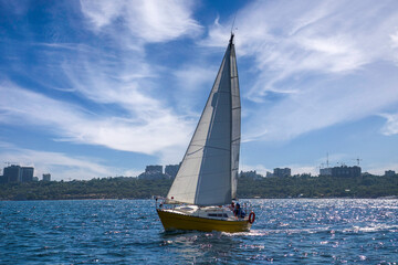 Obraz premium Sailing yacht regatta. Sailboats under sail in the race. Yachting. Luxury yachts.