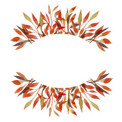 Watercolor invitation design with eucalyptus, branches, herbs. frame, wreath with leaves, herbs. botanical template