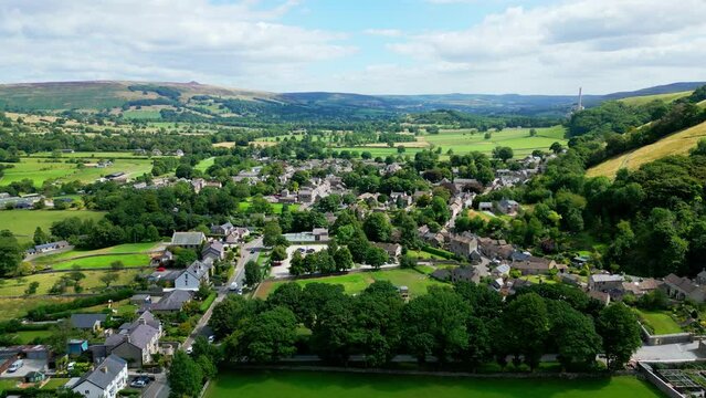 Village of Castleton in the Peak District National Park - aerial view - drone photography