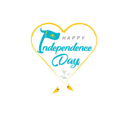 happy independence day of Kazakhstan. Airplane draws cloud from heart. National flag vector illustration on white background.