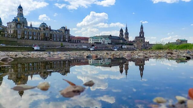 Timelapse footage of the old town of Dresden with water refflection during amazi