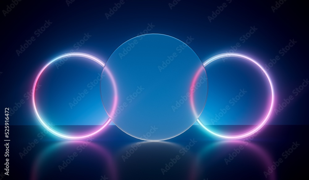 Aufkleber abstract geometric minimal frosted glass and neon product display showcase background. 3d render