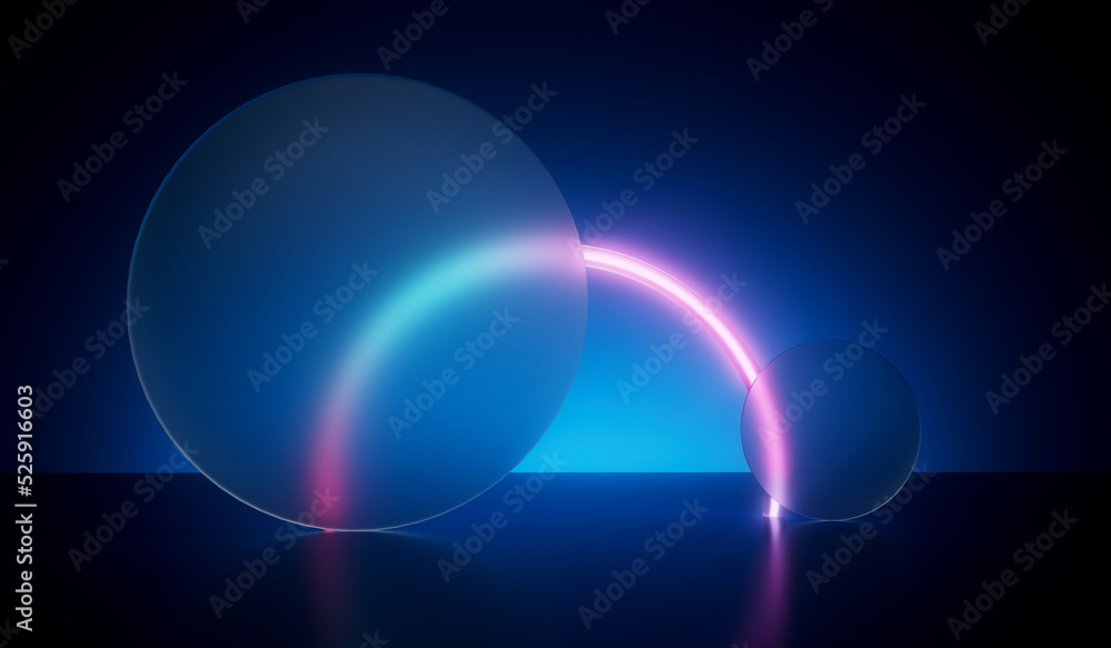Aufkleber abstract geometric minimal frosted glass and neon product display showcase background. 3d render