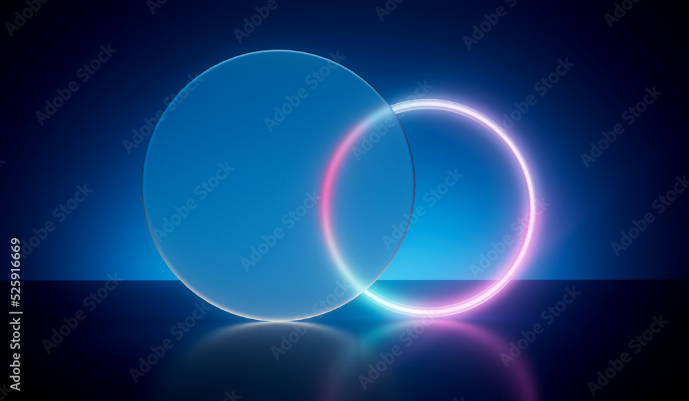 Aufkleber abstract geometric minimal frosted glass and neon product display showcase background. 3d render