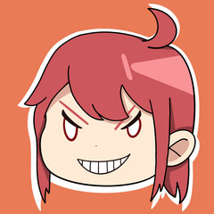 Anime sticker with a girl face and with different emotions on her face and with red hair