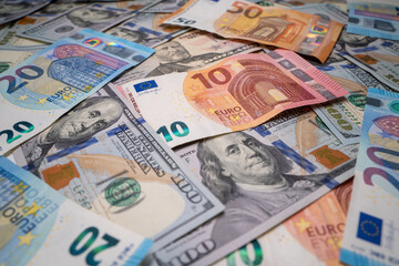 Obraz na płótnie Canvas Dollars and Euros Money Close Up
