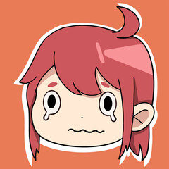 Anime sticker with a girl face and with different emotions on her face and with red hair