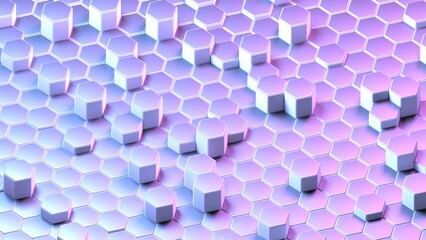 hexagonal cyberpunk 3d representation technology background, can be used to represent sci-fi futuristic style, neon lights and retrowave	