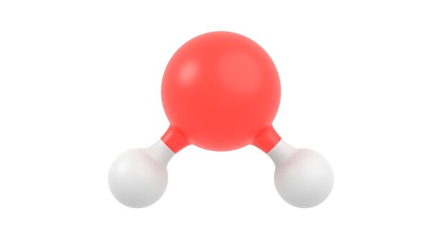 h2o molecular structure model 3d representation, also called water molecule. can be used to represent hydrogen and oxygen atoms, physics and chemistry