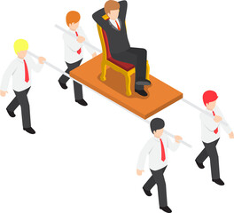 Flat 3d isometric businessman carrying his boss, bad leader and work under stress concept
