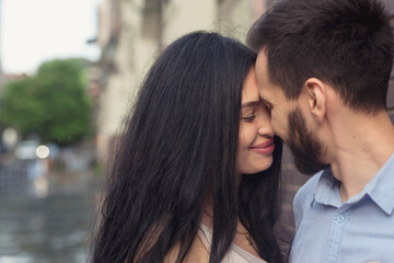 Close up portrait of caucasian young loving couple.Love, people, happiness and lifestyle concept