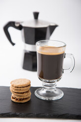 Small cup of coffee machine beans grains gourmet beverage waking up breakfast