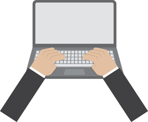 Businessman hand on laptop keyboard with blank screen monitor, VECTOR, EPS10