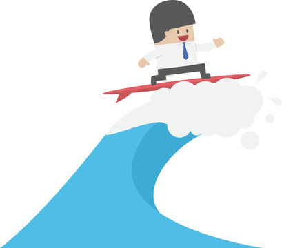 Businessman surfing on wave, Business concept