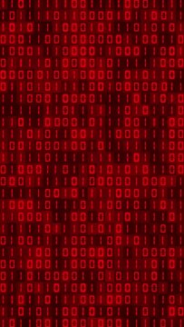 Video animation of a binary code in red - abstract background - vertical video