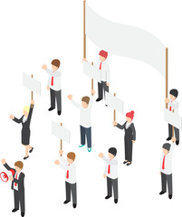Isometric business people demonstration or Protest with megaphone and placard