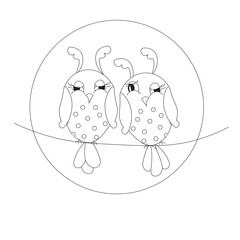 Two cartoons funny cute owls on sleep colorful page stock vector illustration for web, for print