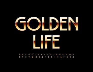 Vector premium Sign Golden Life. Chic Elegant Font. Modern Alphabet Letters and Numbers