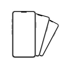 Smartphone mock up with white screen. Mobile phone isolated on transparent background. Vector illustration view of the phone. Phones hide behind each other. PNG