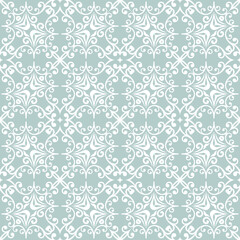 Classic seamless pattern. Damask orient ornament. Classic vintage background. Light blue and white orient ornament for fabric, wallpaper and packaging