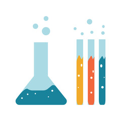Little Tubes Doing Chemical Experiment. Vector illustration.