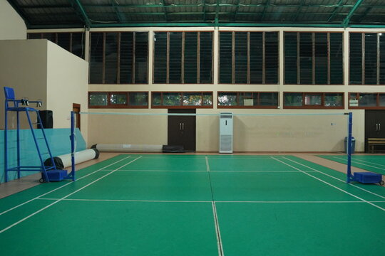 Empty badminton court for the competing