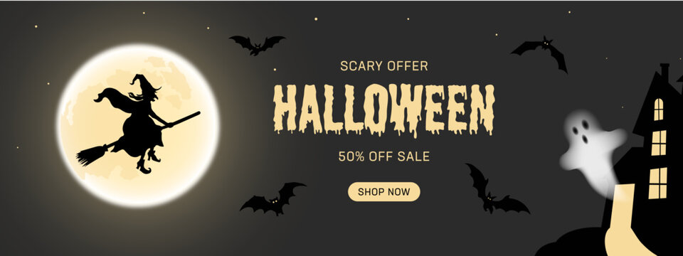 Happy halloween sale banner template for online shop or social media ads. Big sale halloween holiday event. Flash sale on halloween. Halloween vector illustration