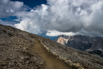 Mountain trail Lagazuoi in Dolomites