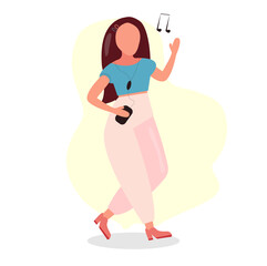 girl with dark hair in pink pants and blue blouse in different poses