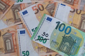 Inflation, Geldscheine Euro im Wertverlust