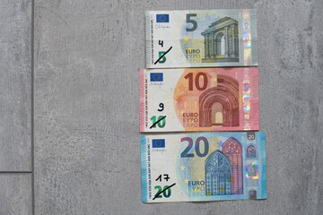 Inflation, Geldscheine Euro im Wertverlust