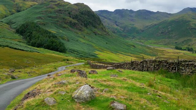 Hardknott Pass at the Lake District National Park - aerial view - drone photography
