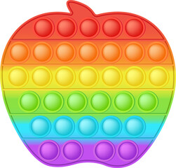 Popit figure apple as a fashionable silicon toy for fidgets. Addictive anti stress toy in bright rainbow colors. Bubble anxiety developing pop it toys for kids. Png illustration isolated on white.