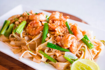Shrimp pad thai sauted meat noodles peruvian gourmet restaurant food peruvian gourmet restaurant food