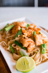 Shrimp pad thai sauted meat noodles peruvian gourmet restaurant food peruvian gourmet restaurant food