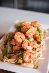 Shrimp pad thai sauted meat noodles peruvian gourmet restaurant food peruvian gourmet restaurant food