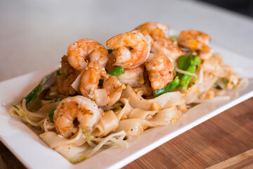 Shrimp pad thai sauted meat noodles peruvian gourmet restaurant food peruvian gourmet restaurant food