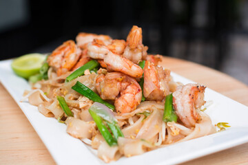 Shrimp pad thai sauted meat noodles peruvian gourmet restaurant food peruvian gourmet restaurant food