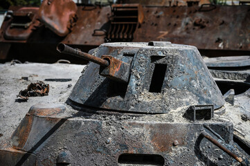destroyed Russian military tanks, at war in Ukraine