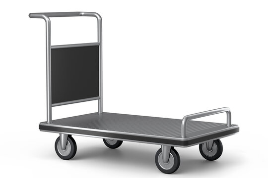 Airport luggage cart or baggage trolley side on white background