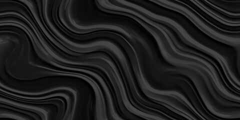 Seamless minimal black abstract glossy soft waves background texture. Elegant wavy carved marble luxury wallpaper pattern. Tileable subtle dark grey presentation or display backdrop. 3d rendering.
