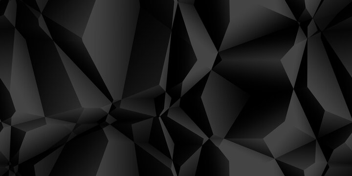 Seamless abstract minimal black low poly background texture. Elegant modern geometric triangular polygon landscape pattern. Subtle dark grey lowpoly technology backdrop design template. 3d rendering.